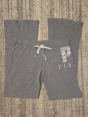 Y2K PINK Victoria's Secret Gray Logo Boyfriend Sweatpants with Drawstring